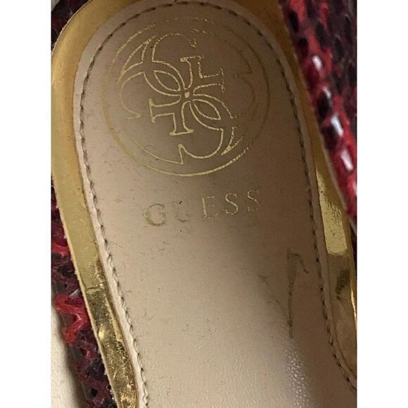 GUESS Red Snake Print High Stiletto Heeled Peep Toe Heels Size 7M Used - Picture 10 of 13